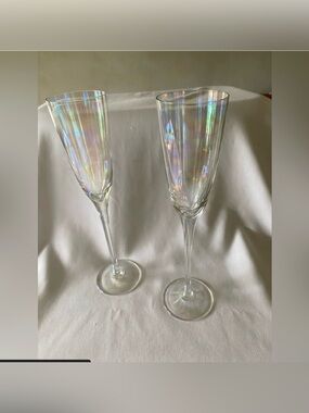 Opalescent Iridescent Tall Champagne Flutes GORGEOUS Set of 2